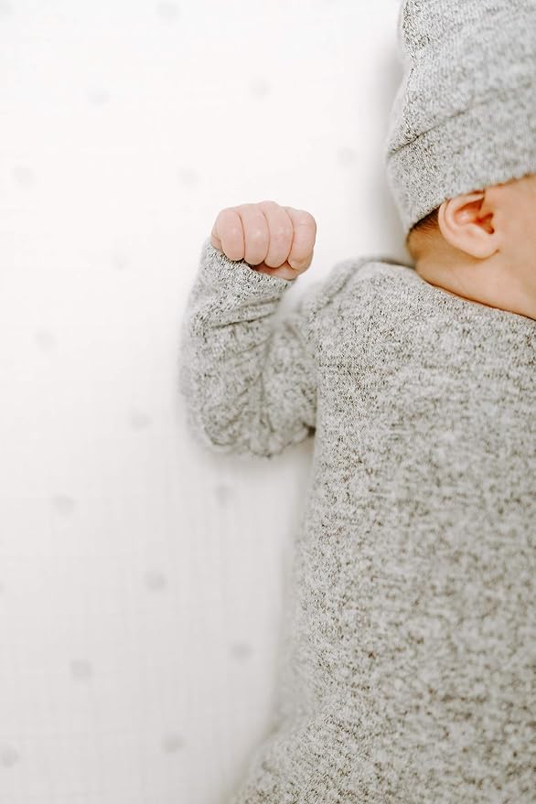 aden + anais Snuggle Knit Knotted Newborn Baby Gown & Hat Set-Heather Grey