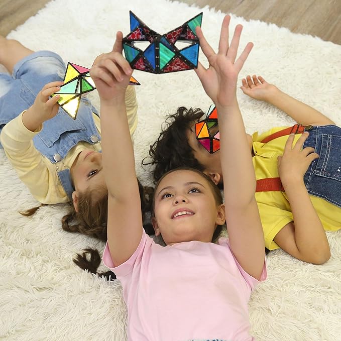 TOSY Magnet Pyramid Stone - 1 Cube Transforms into 1 Billion Shapes, 12 Pieces, 243 Rare Earth Magnets, Holographic Design Magnet Tiles Creative Puzzle STEAM Toy