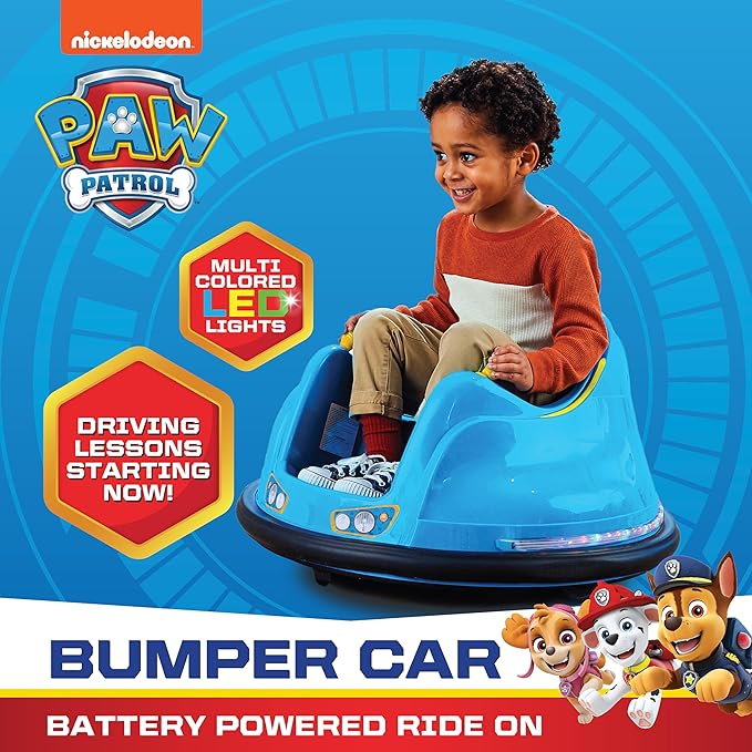 FunPark 6V Bumper Car for Toddlers, Electric Kids, Toddler Ride On Toys for Kids, Baby Bumper Car, Ages 1.5-4 Yrs, LED Lights, 360 Degree Spin, Supports up to 66lbs (No Remote) - Paw Patrol