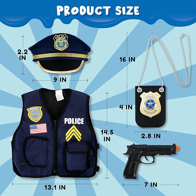 JOYIN 14 Pcs Police Pretend Play Toys Hat and Uniform Outfit for Halloween Dress Up Party, Officer Costume, Role-playing