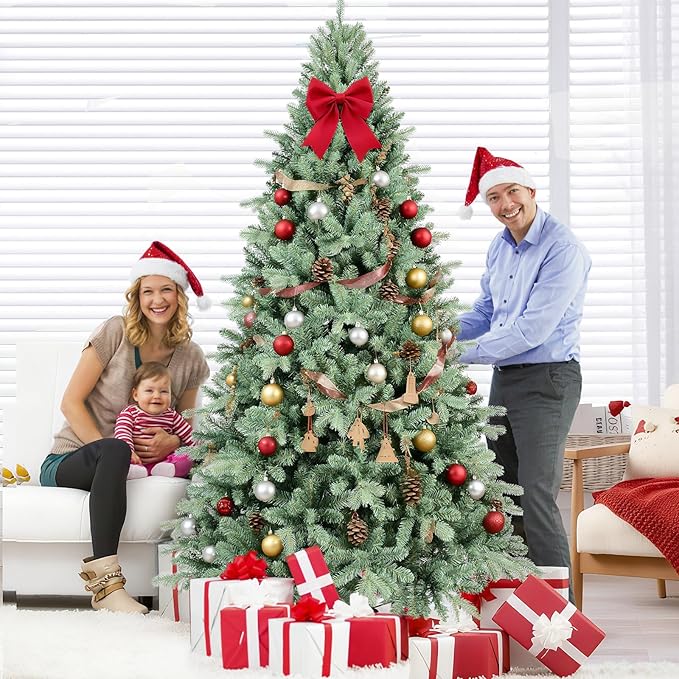 Spruce Christmas Tree 8ft, Premium Artificial Hinged Christmas Trees with 2458 PE & PVC Branch Tips,Xmas Trees for Home, Xmas Decoration