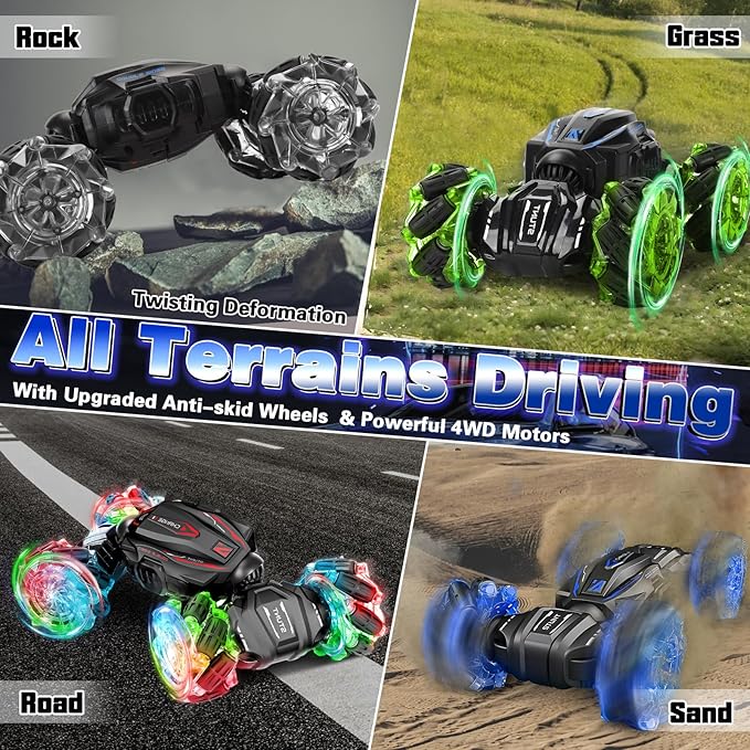 Gesture Sensing RC Stunt Car, Boys Toys Age 6-8 8-13, 4WD Remote Control Car with Rotation, Drift, Transform, Colorful Light, Music, Birthday Gift for Boy Age 5-7 8-13