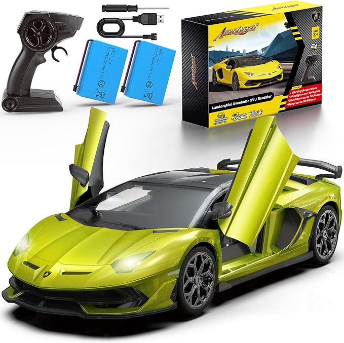 Lamborghini Remote Control Car, Officially Licensed 1:14 Lambo RC Car for Boys Girls Birthday Gift, Green Toys for 3 4 5 Years Old(Green)