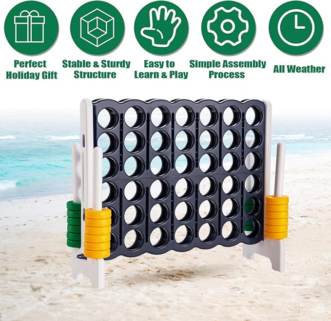 ARLIME Jumbo 4-to-Score Giant Game Set, Backyard Games for Kids & Adults, 4 in A Row W/Quick-Release lever, 42 Build-in Rings Included, Jumbo Size for Outdoor & Outdoor Play