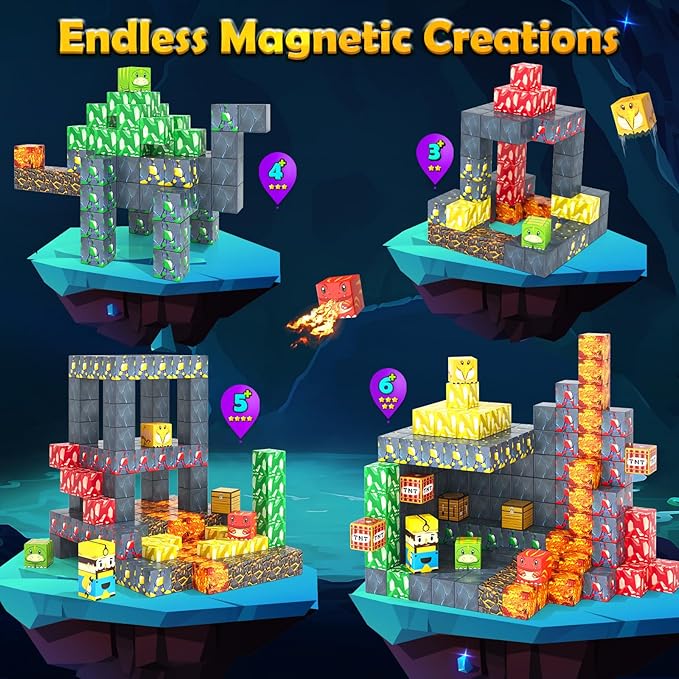 100PCS Dinosaur Toys Magnetic Blocks - Build Mine Magnet World Dinosaur Mine Adventure Set, Creative Jurassic Kids Games for 3-5 5-7 8-12 Boys, Sensory STEM Outdoor Toys for Boys&Girls Birthday Gifts