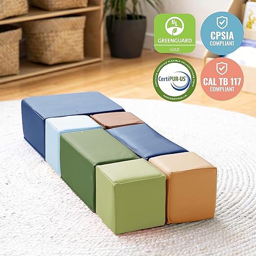 ECR4Kids SoftZone Big Foam Building Blocks, Soft Playset, Earthtone, 7-Piece