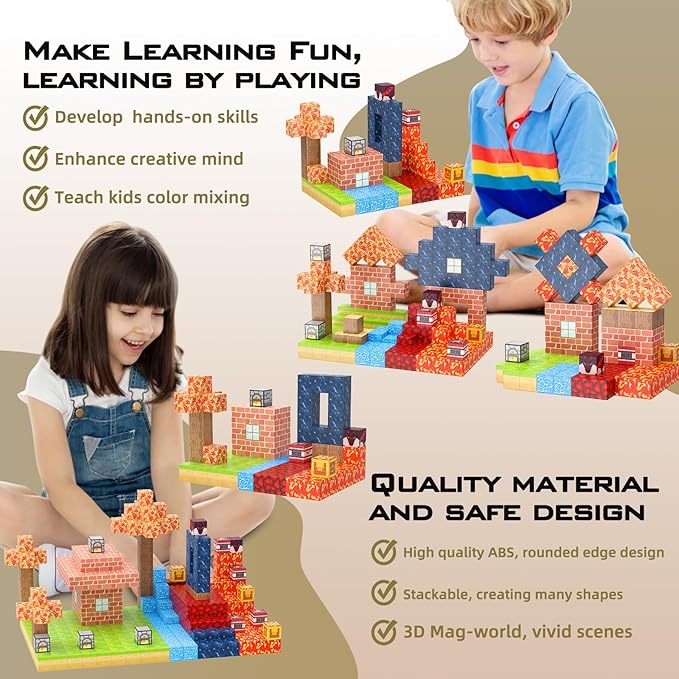 Magnetic Blocks 100 Pcs Magnetic Tiles Building Toys - Construction STEM Sensory Toys for 3-8 Year Old Boys & Girls