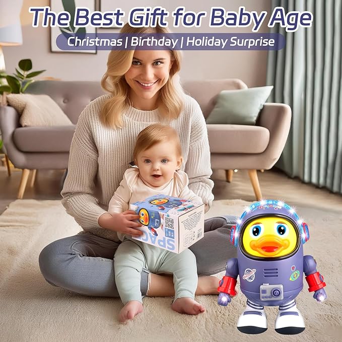 Dancing Space Duck Toy, Electric Dancing Duck Toy Baby Musical Toys, Cute Singing Walking Duck Toys with Music & LED Lights for Toddlers Kids Birthday Gifts (Blue)