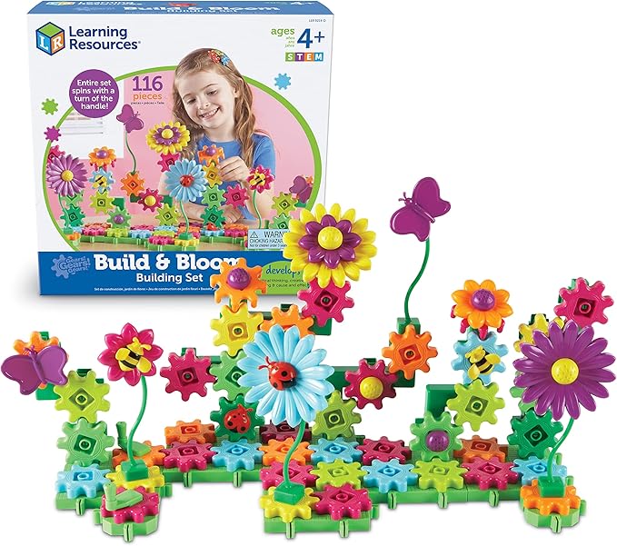 Learning Resources Gears! Gears! Gears! Build & Bloom Building Set - 116 Pieces, Ages 4+ Preschool Learning Toys, Gears for Kids, STEM Toys