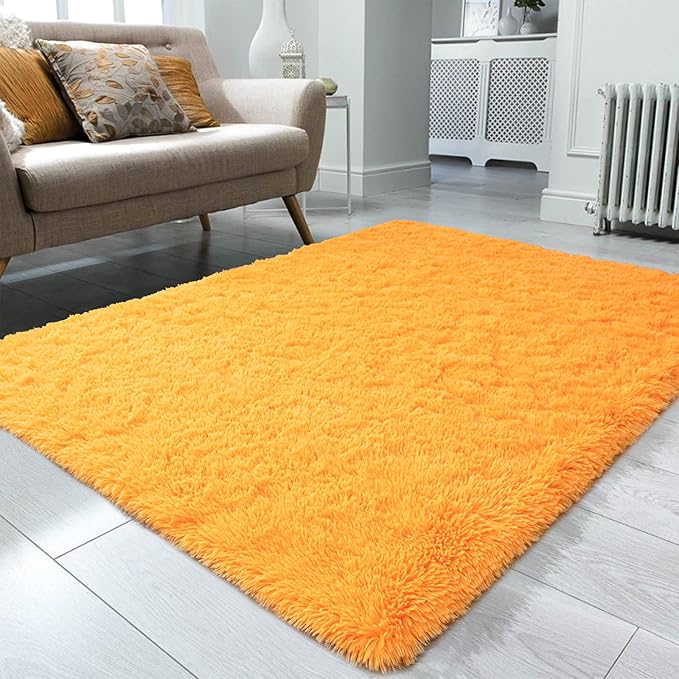 Ompaa Fluffy Area Rugs, Super Soft Shaggy Rug Fuzzy Long Fur Carpets for Bedroom Living Room Decor, 4 x 6 Feet Orange