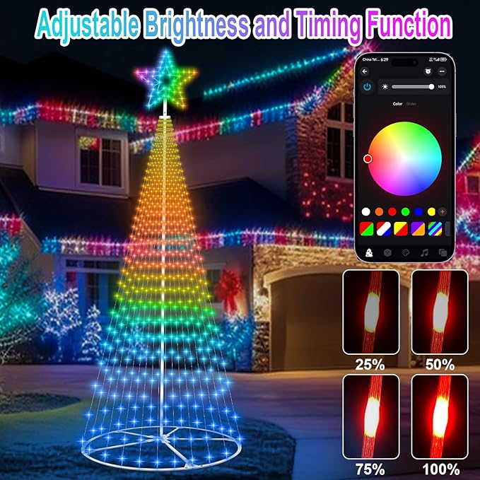Smart Christmas Cone Tree Lights, 12ft 648LED Music Sync RGB Christmas Tree Lights with APP Remote Control, DIY Lighting Show Waterproof for Yard Garden Indoor Outdoor Christmas Decoration