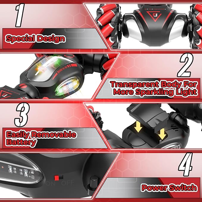 Gesture Sensing RC Stunt Car Toys for 6-12 Boys Girls, Birthday Gifts for Kids, 2.4Ghz 4WD Hand Controlled RC Car with Light & Music & Spray, Double-Sided 360° Rotating