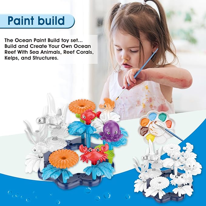 37 Pcs Water Washable Painting & Building Toy Set + 58 pcs Learning STEM Explorers Geomakers, Art and Craft Supplies Party Favors for Boys Girls Age 4 5 6 7 Years Old Kid Creativity