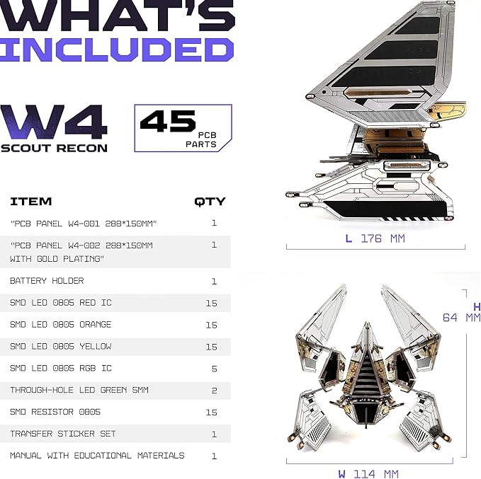 Robot Building Kit - W4 Scout Recon - DIY STEM Science Toys for Kids - Educational Robotics Kit - Printed Circuit Board Set - Build Your Own Robotic Spaceship Kits - Engineering Toy Gift