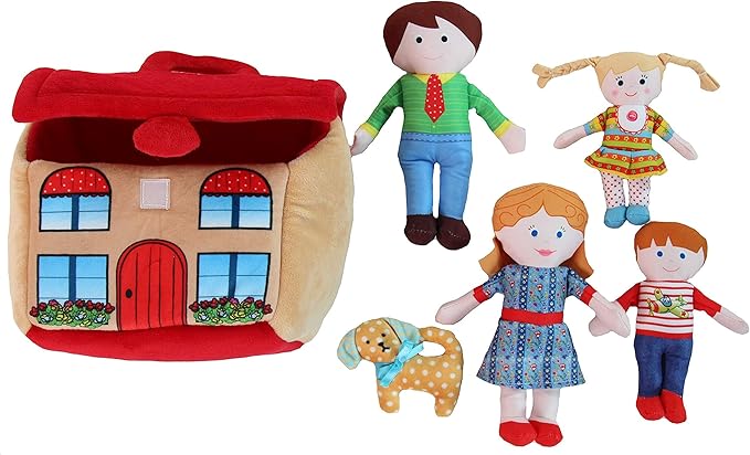 Happy Family Soft Figure Doll Set with House | Cute Plush Toys for Girls & Boys, Toddlers 1-3