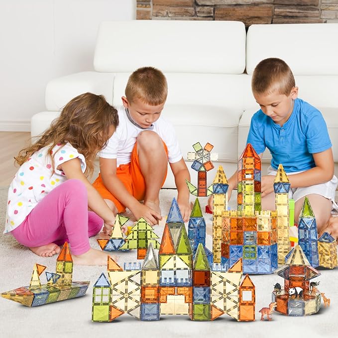 Magnetic Tiles, 100 PCS Magnetic Blocks Building Set Magnet Tiles STEM Toys 3D Kids Preschool Educational Sensory Toys Gift for Toddlers Kids Boys Ages 3 4 5 6 7 8 9+ Year Old
