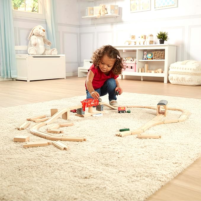 Melissa & Doug Swivel Bridge Wooden Train Set (47 pcs) - Wooden Train Set For Kids Ages 3+