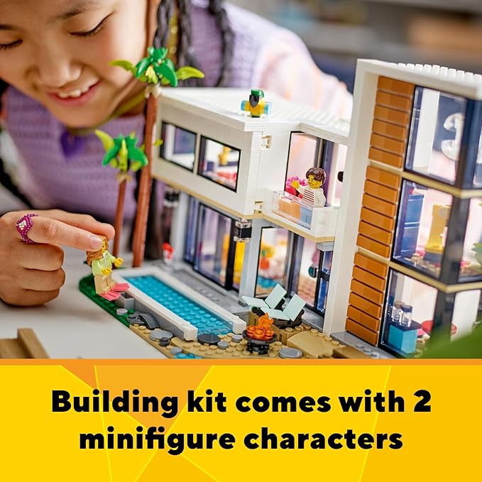 LEGO Creator 3 in 1 Modern Toy House - Kids Toy Building Set with 3 Building Options for Boys & Girls, Ages 9+ - with 2 Minifigures for Pretend Play - Gift Idea for Birthday - 31153