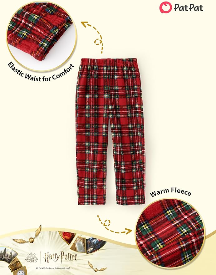 Harry Potter Pajamas Gryffindor Hufflepuff Slytherin Ravenclaw Hogwarts Crest Long Sleeve Shirt and Plaid Pant for Big Kid