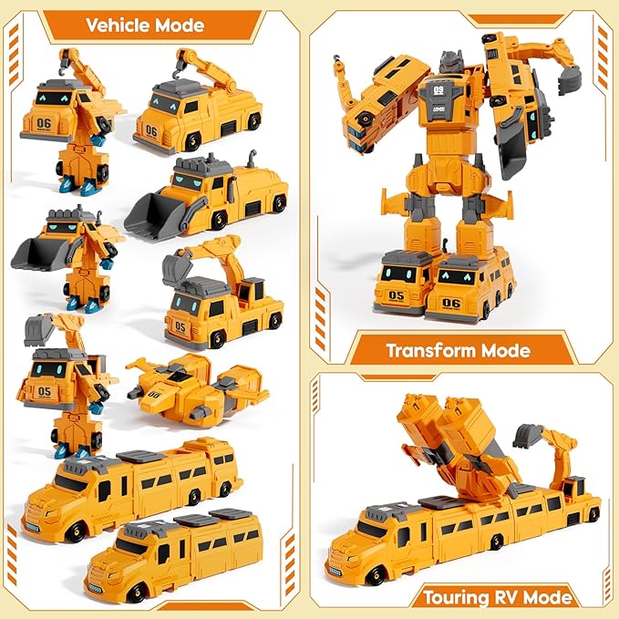 Magnetic Transform Engineering Car for Boys 4-6, Assembled Transforming Robot Toys for Kids 5-7, 10 in 1 Construction Vehicles Toy Sets, Birthday Gifts for Boys Age 3 4 5 6 7 8