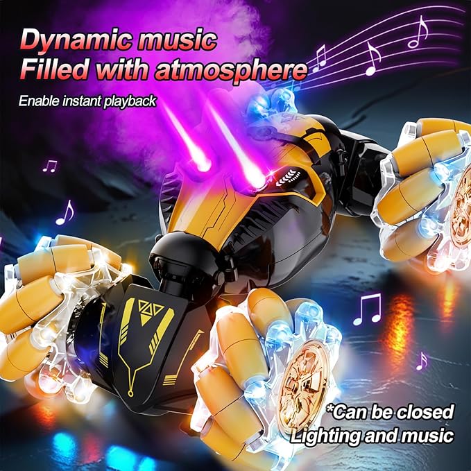 Gesture Sensing RC Stunt Car with Spray, Boys Toys Age 5-12 Year Old, 4WD 360° Rotating Remote Control 2.4Ghz Hand Controlled Car with Light & Music A