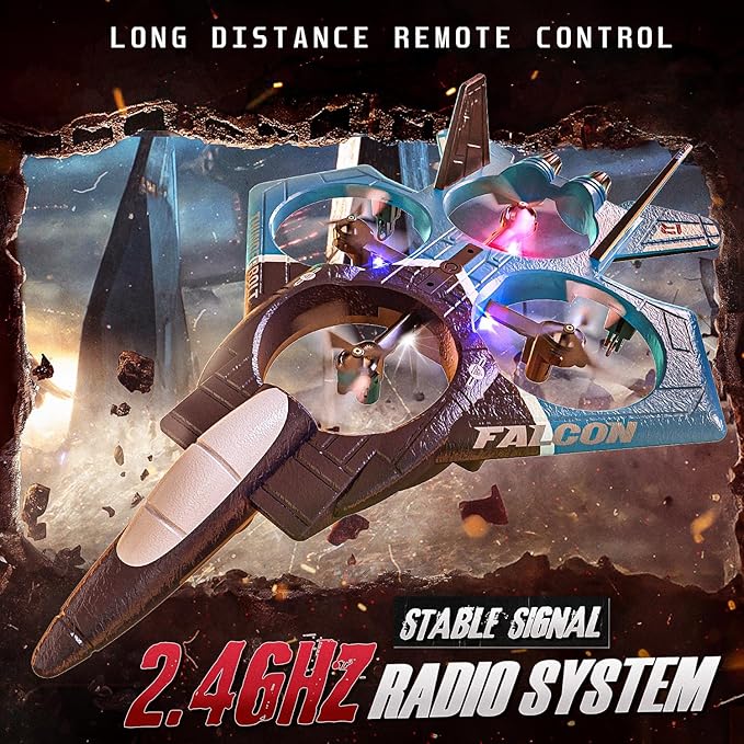 BEZGAR RC Airplane, 2.4GHZ 6-axis Gyro Remote Control Airplane, Gesture Control RC Helicopter, 360° Flip Fighter Jet Toy, Toys for Ages 8-13 with Colorful LED Navigation Lights Blue
