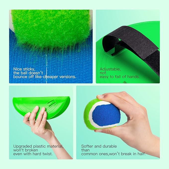 EVERICH TOY Upgraded Toss and Catch Ball Game Set - Indoor and Outdoor Games for Kids 3-12, Beach Sand Pool Water Toy Includes 2 Paddles 2 Sticky Balls, Great Birthday Gifts for Boys Girls