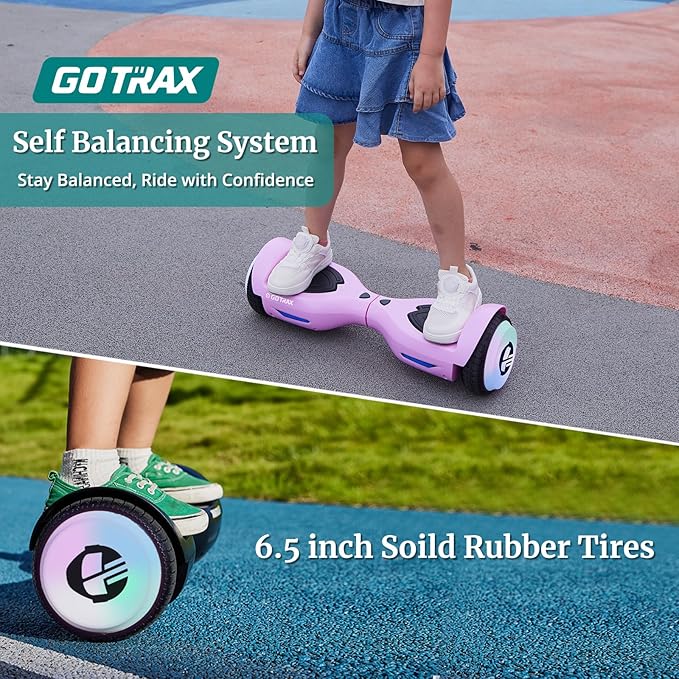 Gotrax Hoverboard with 6.5" LED Wheels & Headlight, Max 4/5 Miles Range, 6.2mph Power by Dual Brushless Motor, UL2272 Certified and 50.4Wh/65.52Wh Battery Self Balancing Scooters for 44-176lbs Kids