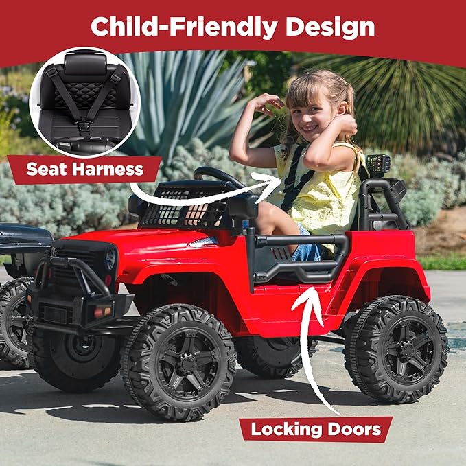 Best Choice Products 12V Kids Ride On Truck Car w/Parent Remote Control, Spring Suspension, LED Lights, AUX Port - Red