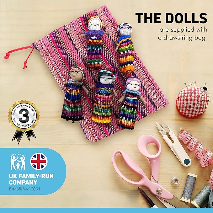 Set of 11 Guatemalan Handmade Worry Doll with a Colourful Crafted Storage Bag | Worry Dolls for Girls | Worry Dolls for Boys | Anxiety Dolls | Worry Doll | Guatamalan Doll