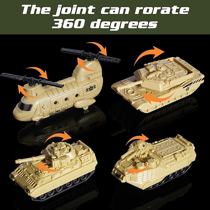 Military Tank Toy Sets with Launchable Missiles, Army Toys with 9 Vehicles, Helicopter Trucks Army Men Action Figures, Birthday Gift for Boys Age 4-7