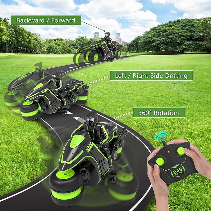 Eulogia Remote Control Motorcycle, 360° Spinning Wheel RC Stunt Motocross Toys, High Speed Riding Model with Rechargeable Battery, Drift Motorbikes for Kids, Gift for Boys & Girls Ages 5+