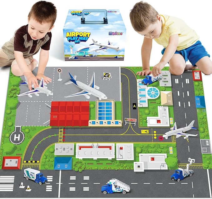 Airplane Toy Set with Planes, Trucks & Playmat - Interactive Learning Toys for Toddlers, Great Gift