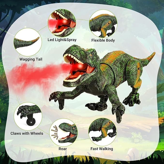 Remote Control Robot Dinosaur Toys for Kids 5-7,2.4G Electronic RC Walking Dinosaur Pet for Boys 4-7 with Spray & Light & Roar,Large Dino Toys for Kids 3-5 Year Old Christmas Birthday Gift (Green)