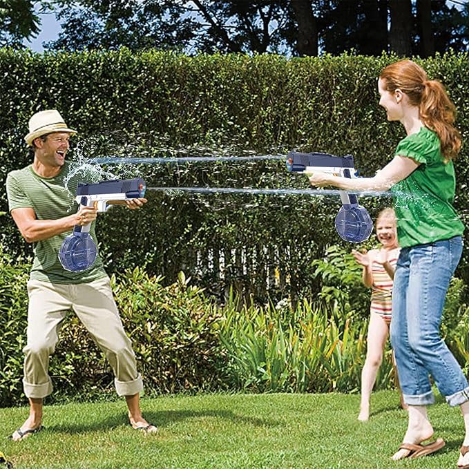 2Pcs Electric Water Guns Battery Powered Water Gun Auto Water Gun Rechargeable Automatic Spray Gun Toys Capacity Range Up to 32 FT Range for Adults & Kids - Blue