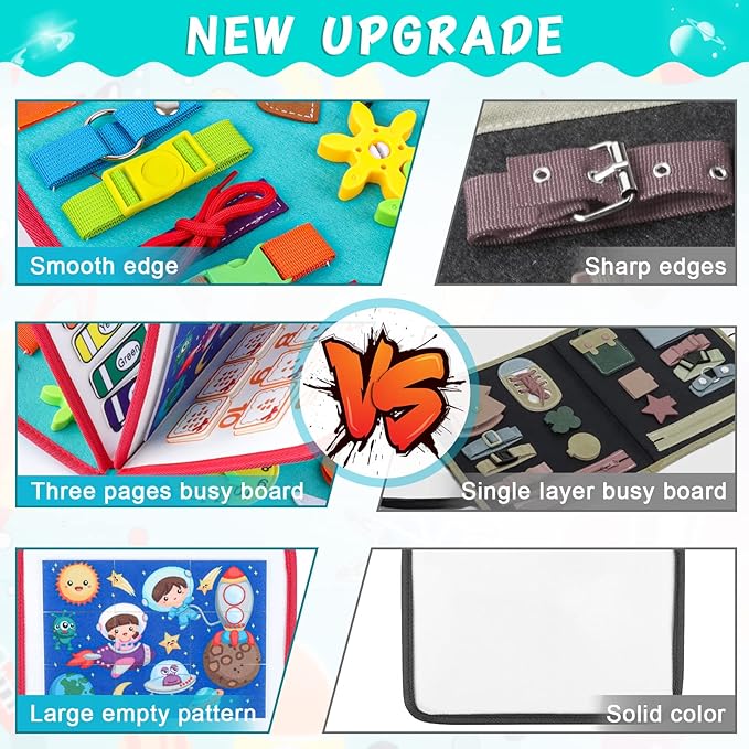 Busy Board for Toddlers 2-4, Montessori Travel Toy for Plane/Car, Educational Sensory Toy for Toddlers 1-3, Preschool Activities Board for Developing Fine Motor Skills, Gift for Boys Girls