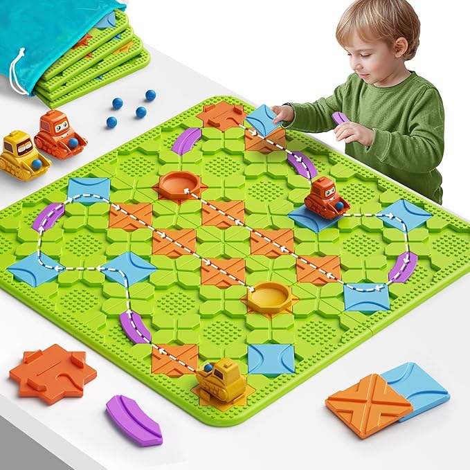 Logical Road Builder Puzzle Games, STEM Learning Toys for Kids Ages 3-8, Montessori Preschool Educational Toys for Fine Motor Skills, Creative Construction Gifts, 200+ Routes & Storage Bag Included