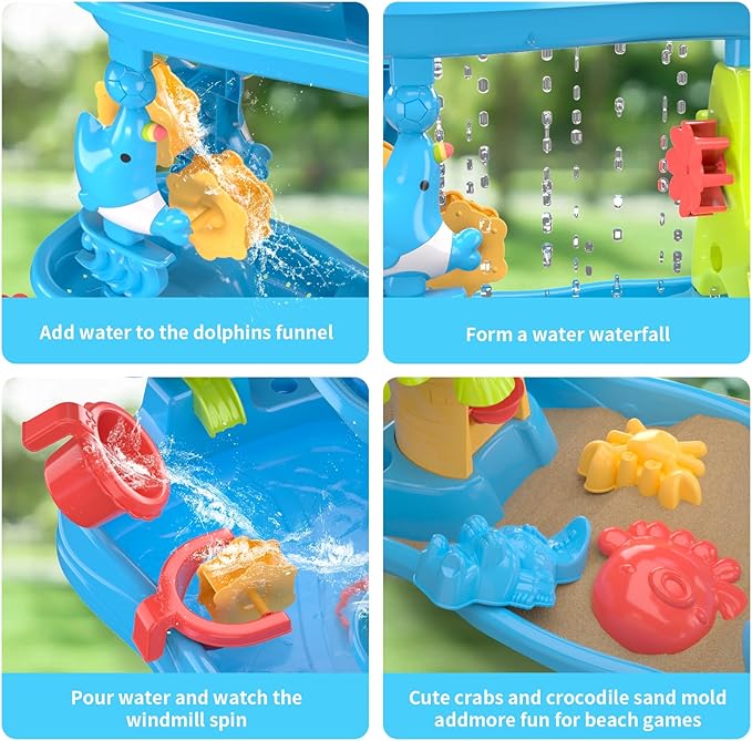 Water Table for Toddler, Rain Shower Splash Pond Toddler Water Table, Kids Water and Sand Activity Sensory Play Table, Summer Outdoor Toys for Toddlers 3-5 4-8 Years Old Boys Girls