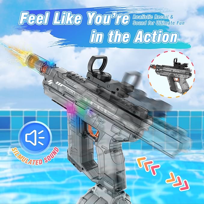 Electric Water Guns for Adults & Kids,Realistic Automatic Water Gun with 26-32 FT Long Range,800ml Large Water Tank,Splash-Resistant Design,Summer Outdoor Pool Beach Toy for Backyard Games(Black)