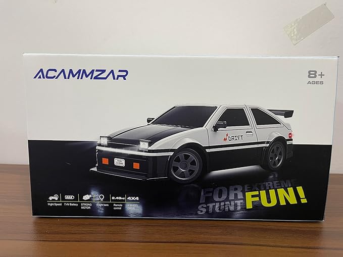 ACAMMZAR 1:16 RC Drift Car, 25KM/H 4WD High Speed Remote Control Cars for Kids, with LED Lights, Two Batteries, Extra Tires, Drift RC Cars for Adults,Black