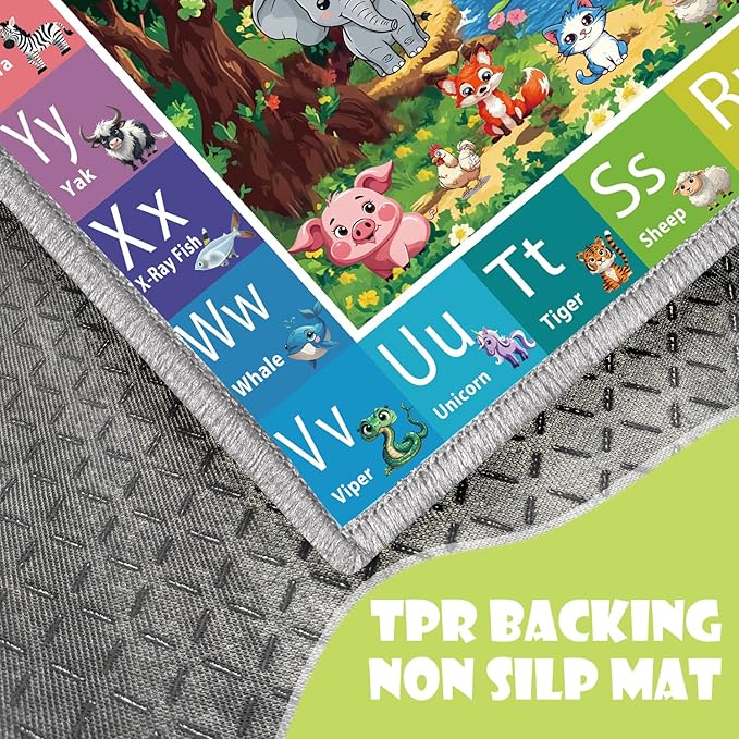 ABC Rug for Kids Room, ABC Baby Mats for Floor Toddlers, Non Silp Alphabet Play Mat Elementary Preschool Kid's Rugs with Animal Illustrations - (59X39.4 Inches)