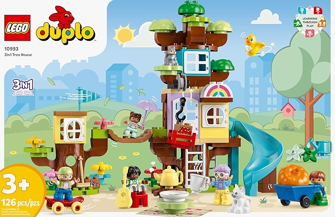 LEGO DUPLO 3in1 Tree House 10993 Creative Building Toy for Toddlers, Includes 8 Figures for Teaching Social Skills, Playing Together and Group Play, Great Birthday Gift for Kids