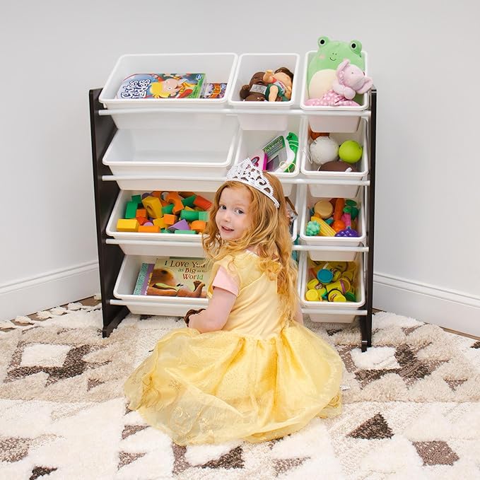 Humble Crew Modern Toy Organizer with 12 Bins, Espresso/White