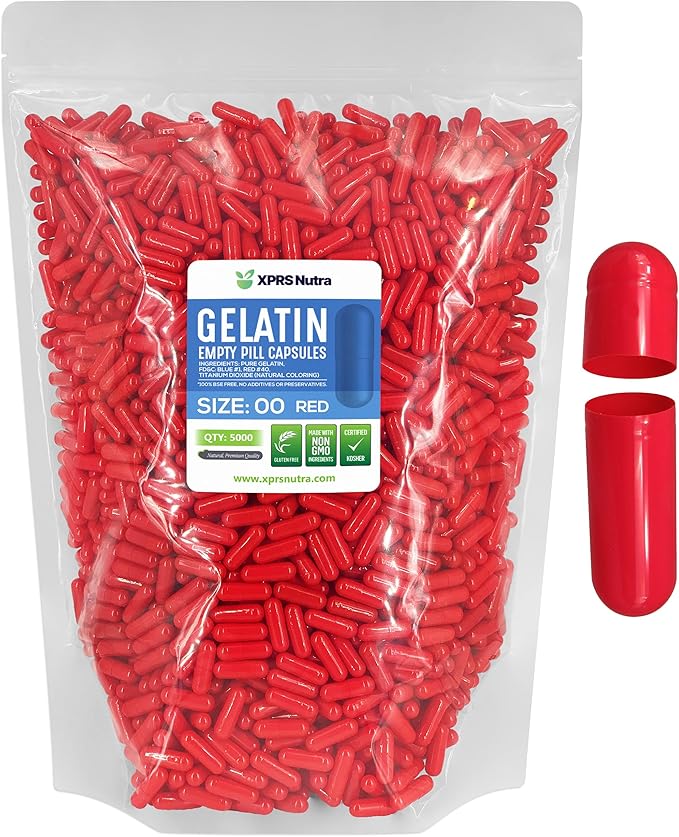XPRS Nutra Size 00 Empty Capsules - 5000 Count Empty Gelatin Capsules - Pills DIY Capsule Filling - Fillable Pill Gel Caps for DIY Supplements (Red)