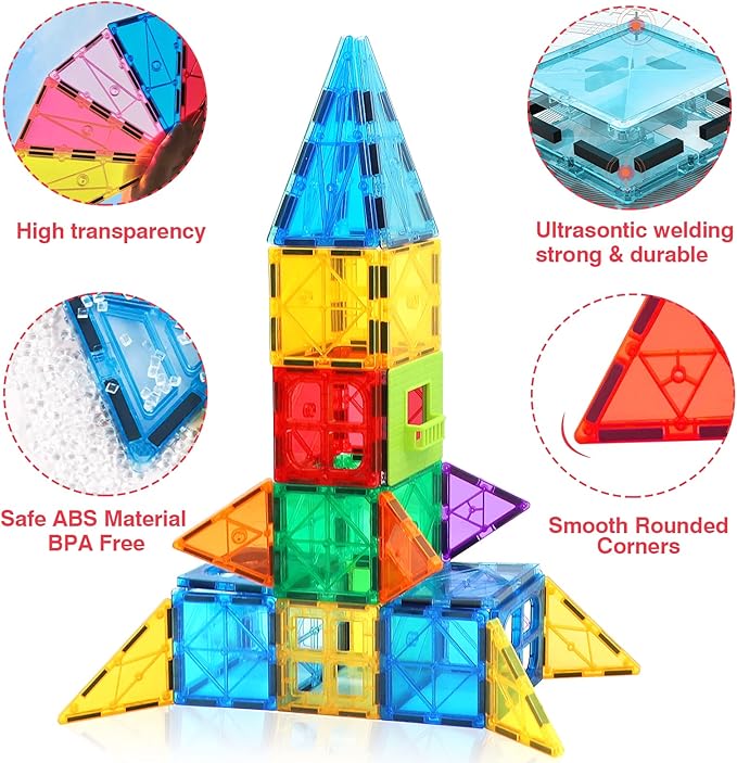 Magnetic Tiles for Kids Ages 3-5 4-8 STEM Educational Gifts Toys for 3 4 5 6 7+ Year Old Boys Girls Magnet Building Blocks Beginner Set Sensory Toddler Toys for Age 3-4 Christmas Birthday