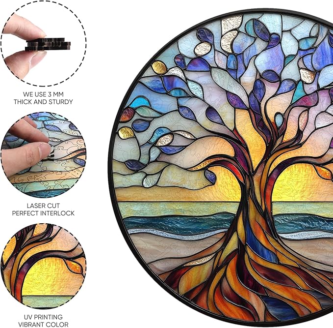Wooden Puzzle for Adults - 3D Tree of Life Wooden Jigsaw Puzzles 500 Piece, Unique Shaped Challenging Puzzles, Exquisite Packaging, Best Gift Toys for Family Friends 16.5x16.5 in