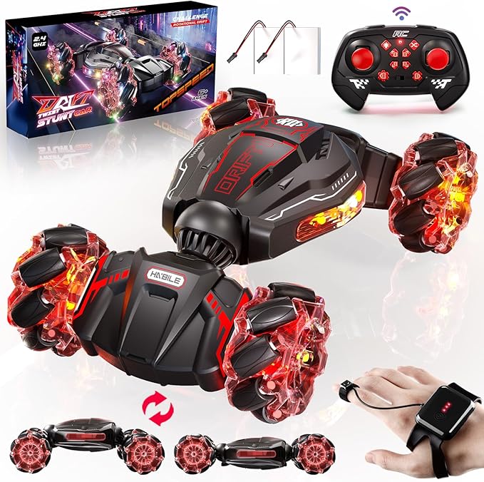 4WD Remote Control Car for Boys,2.4GHz Gesture Sensing Drift RC Cars,360°Flips Off-Road Hand Controlled RC Stunt Car with Lights Music,Toy Car Birthday Gifts for Boys Kids Age 6+ (Red