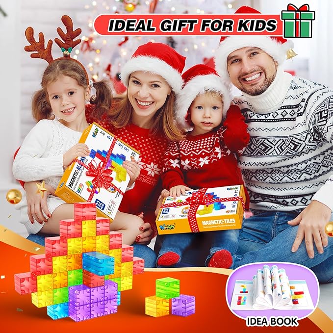 Magnetic Blocks - 32pcs Translucent Magnetic Building Blocks for Toddlers 1-3, STEM Rainbow Magnet Cubes for Kids Ages 2-4, Magnet Toys for Kids 3-5, Christmas Birthday Gifts for Girls & Boys
