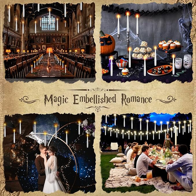 Floating Candles with Wand - Halloween Decorations Magic Flameless Candles Flickering Warm Light LED Hanging Candle Remote, Battery Operated Candles for Christmas Outdoor Indoor Party Decor