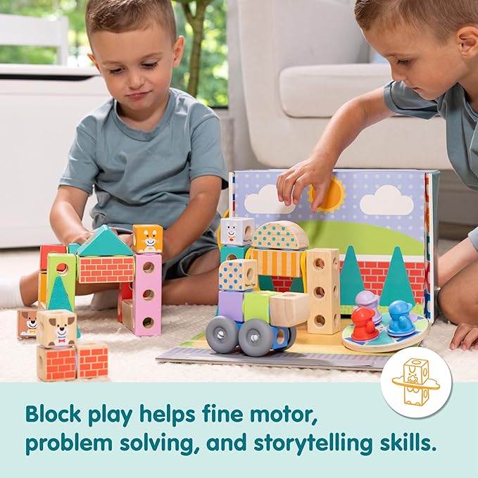 Melissa & Doug Blockables™ Town Snap and Play, Mix and Match Connectable Wooden Building Blocks Play Set Toy for Preschool Boys and Girls (73 Pcs)